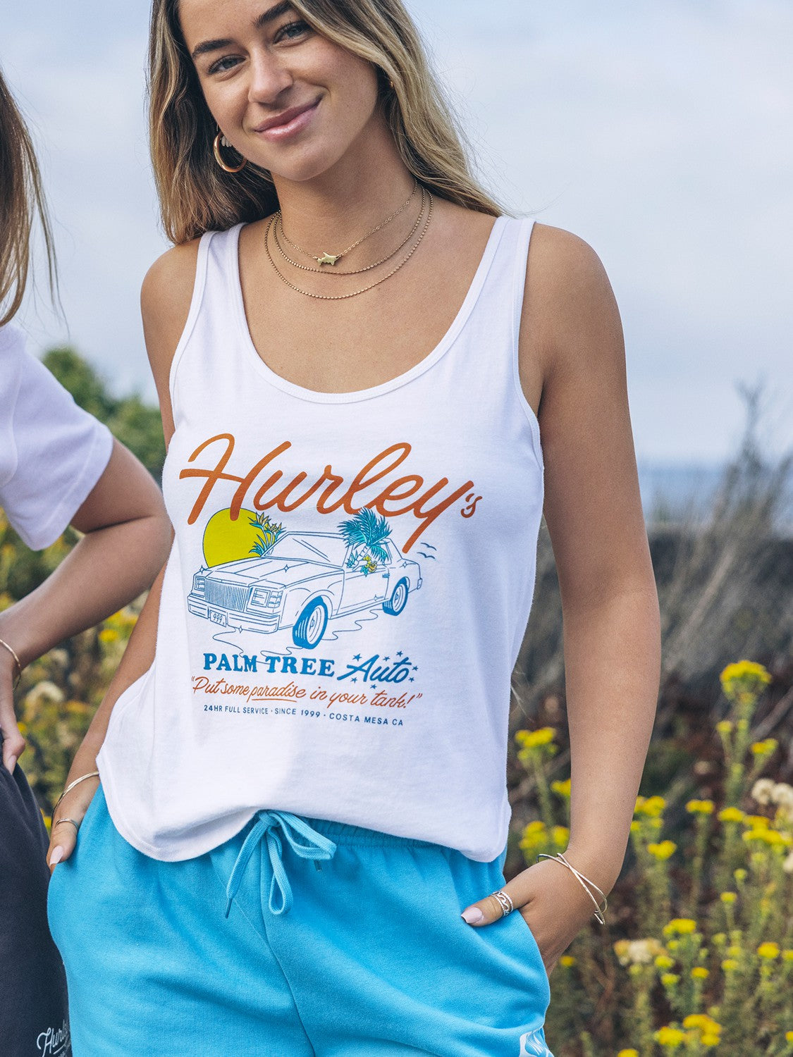 Hurley Palm Tree Auto Scoop Hem Tank