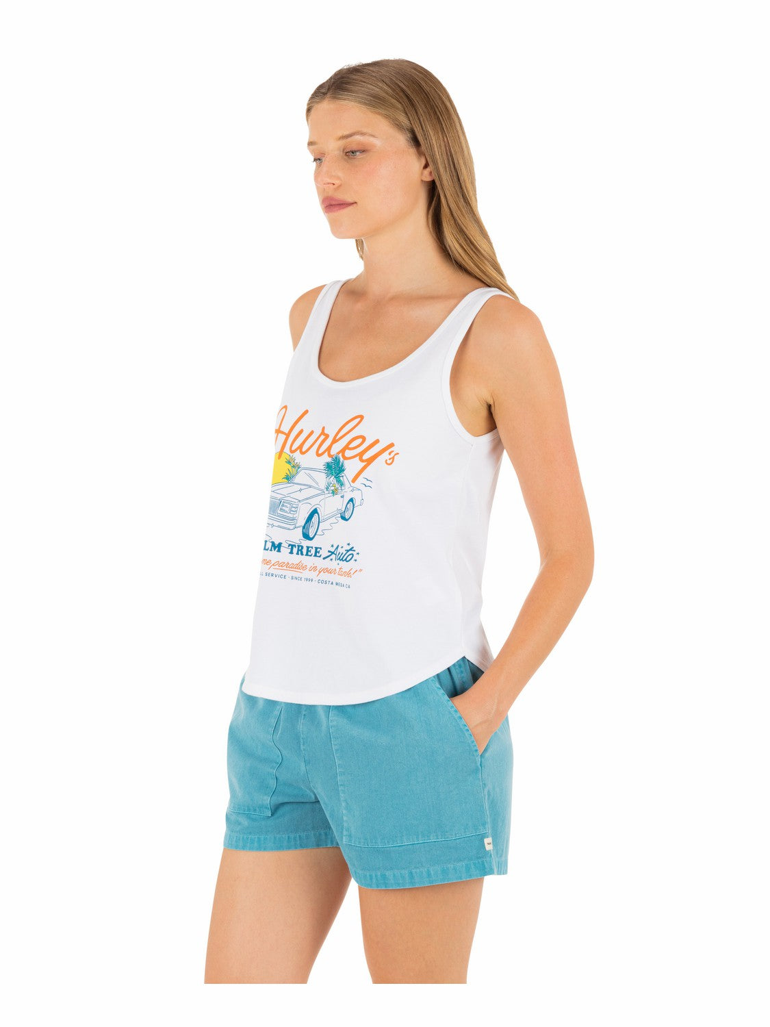 Hurley Palm Tree Auto Scoop Hem Tank