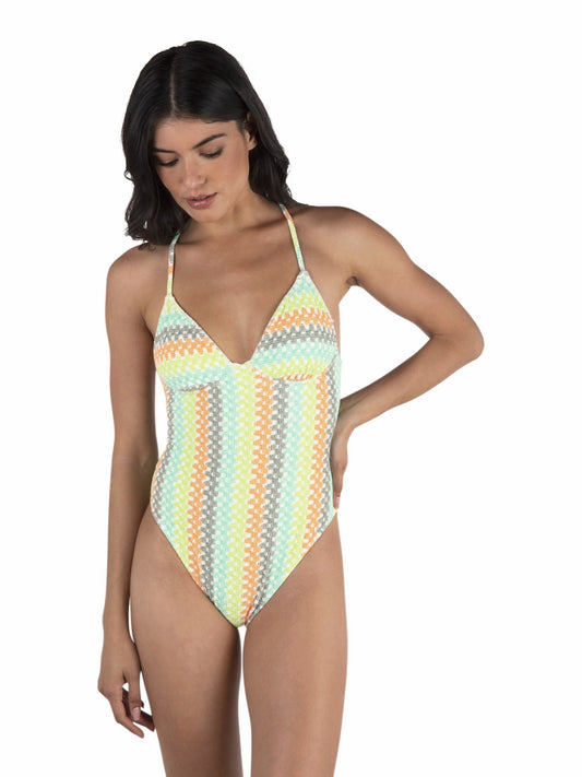Hurley Stripe Crochet Scrunch Moderate One Piece
