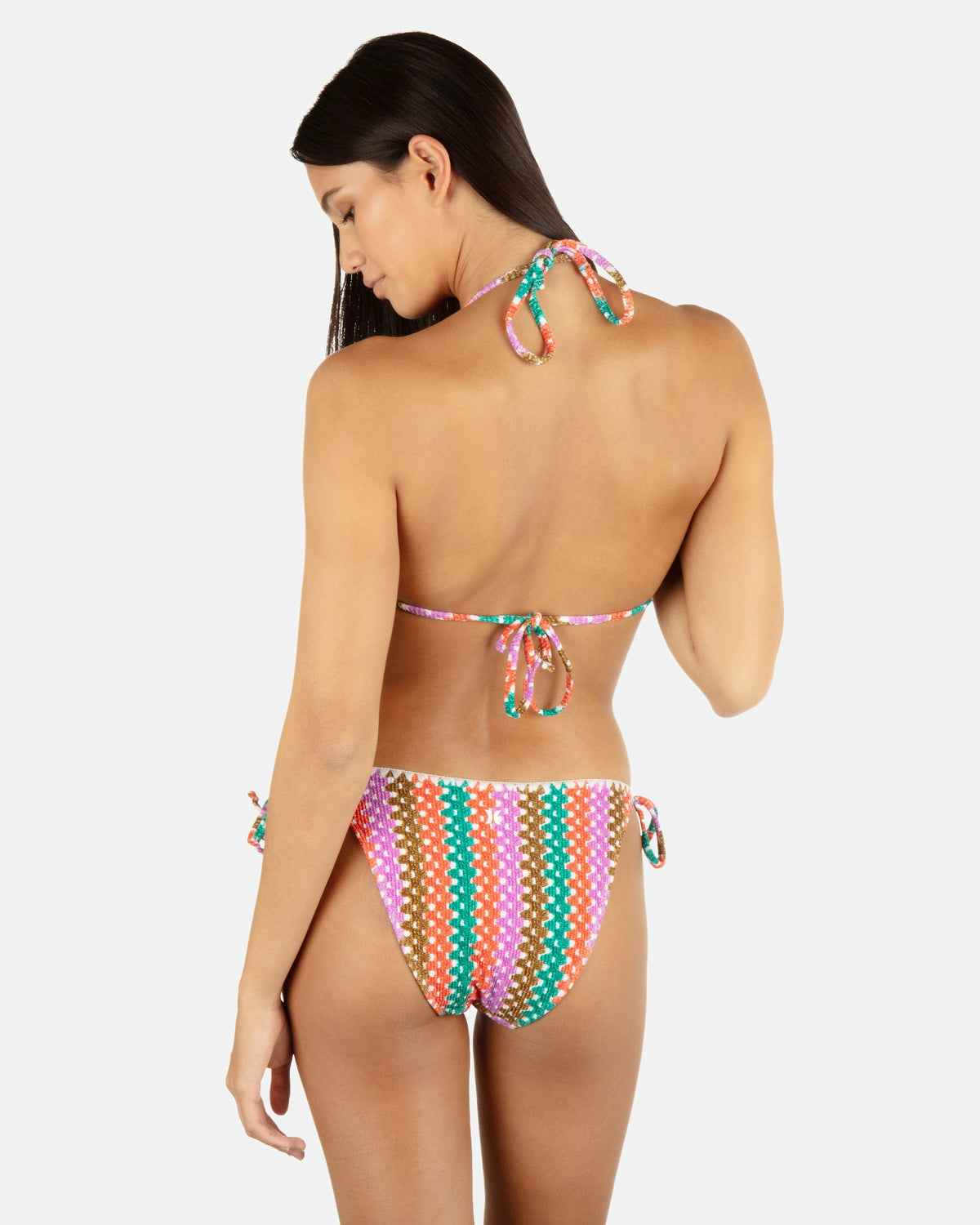 Hurley Printed Stripe Crochet Scrunch Cheeky Tie Side Bottom